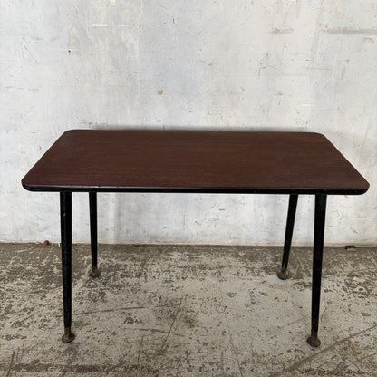 Mid Century Teak-Effect Side Table with Black Sputnik Metal Legs – original photograph 3