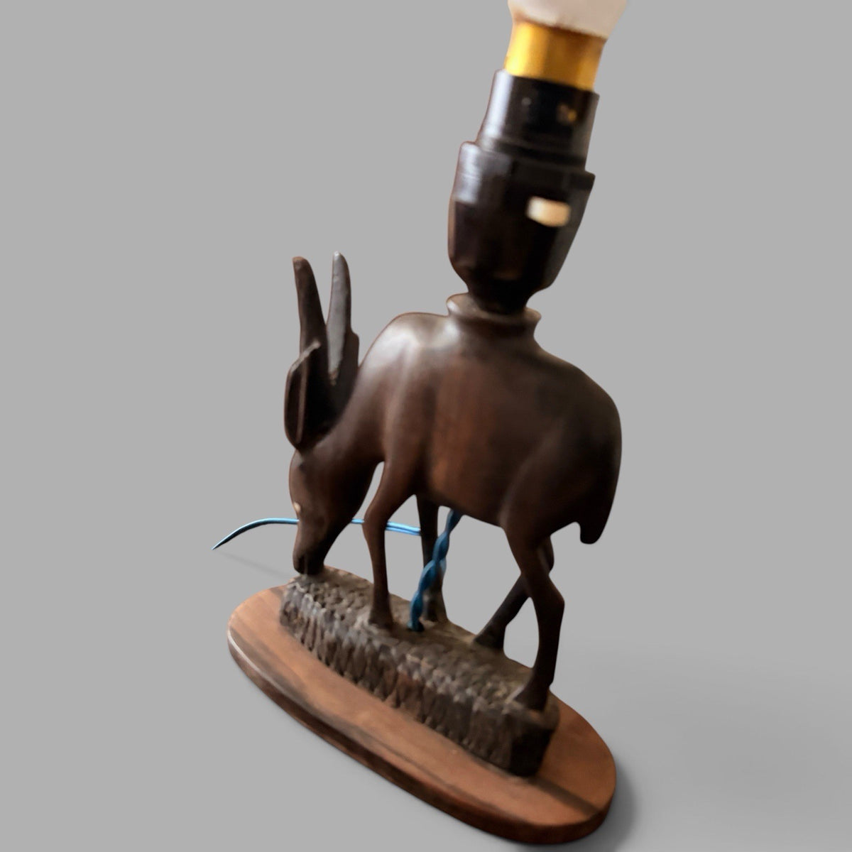 Vintage African Carved Rosewood Antelope Table Lamp – view 5