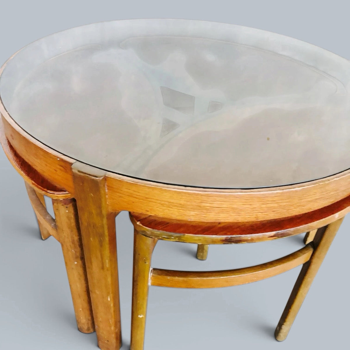 Nathan Trinity Teak & Smoked Glass Nesting Coffee Tables – Attributed – original photograph 2