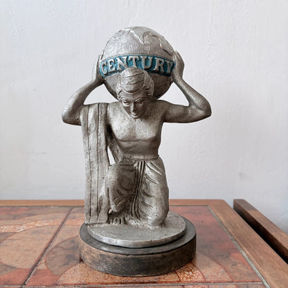 Art Deco Century Atlas Globe Bookend – Cast Metal on Wooden Plinth – view 2