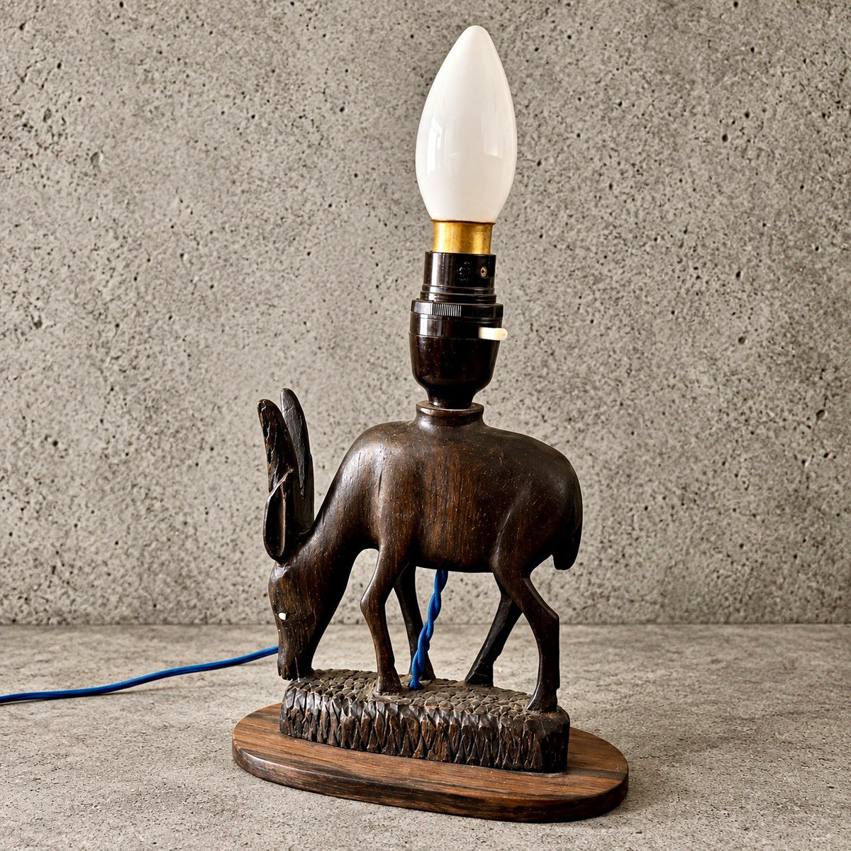 Vintage African Carved Rosewood Antelope Table Lamp – view 1