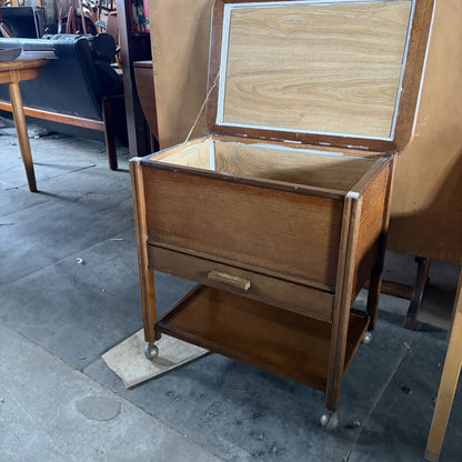 Arts & Crafts Oak Sewing Box Trolley | Vintage Craft Storage Cabinet – original photograph 7