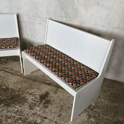 1990s White Church Pew Benches with Geometric Cushions – Pair – view 6