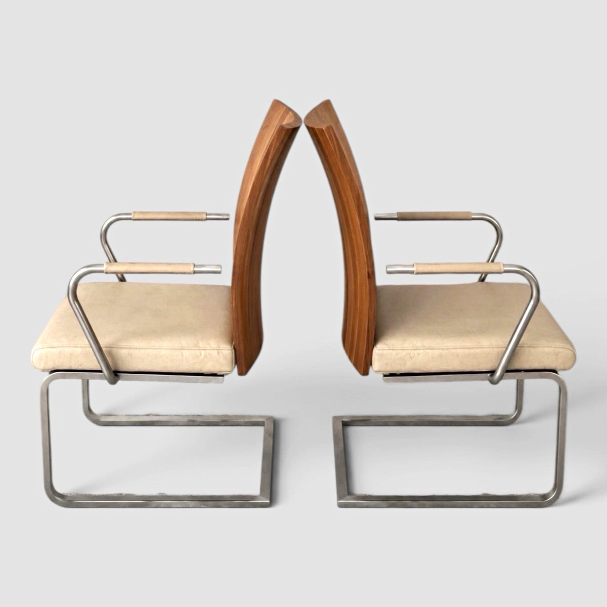 Modernist Bentwood & Chrome Cantilever Dining Armchairs – Pair – view 1