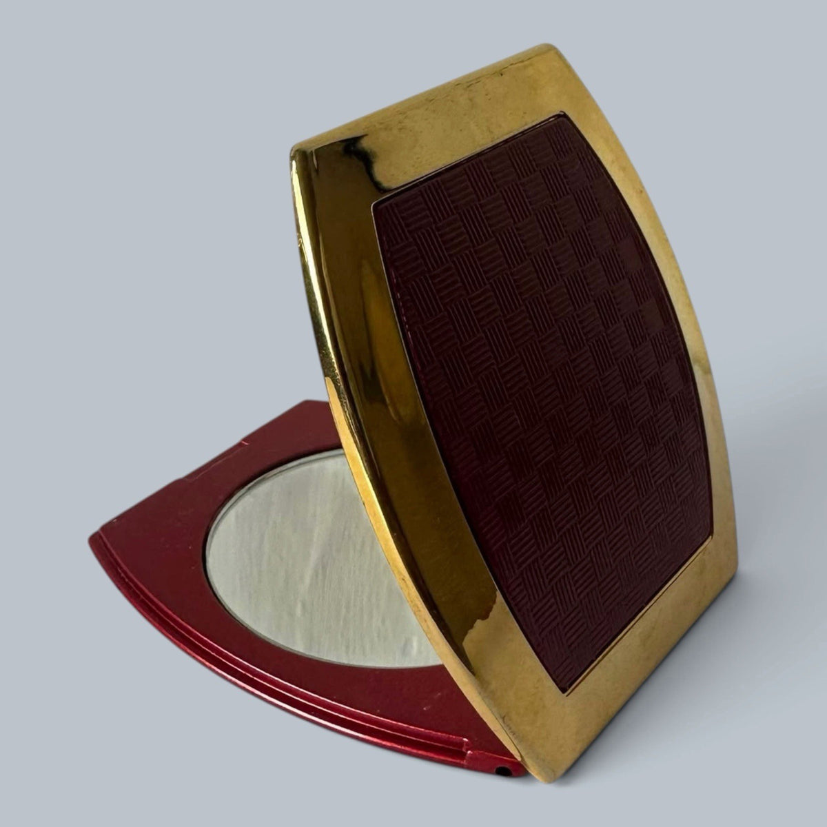 Vintage Burgundy Red & Gold-Tone Double Mirror Compact – view 7
