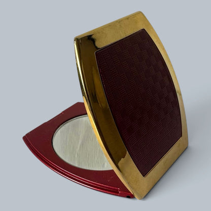 Vintage Burgundy Red & Gold-Tone Double Mirror Compact – view 7