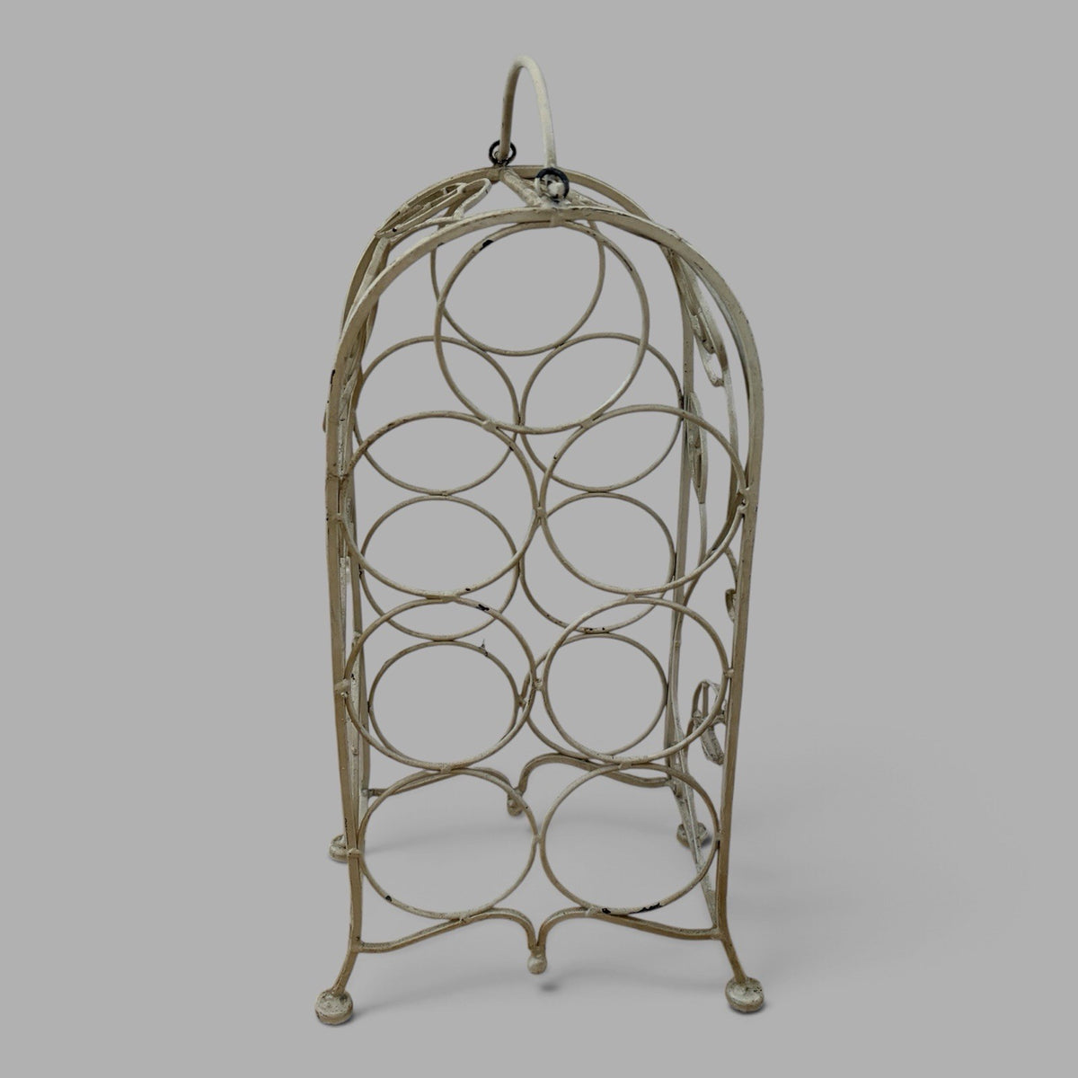 Antique French Wrought Iron Wine Rack – Rose & Vine Bottle Holder – view 2