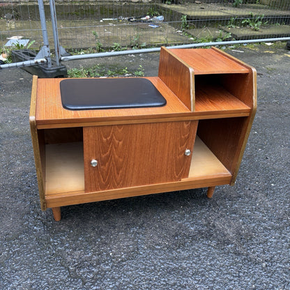 Mid Century Chippy Heath Teak Telephone Bench – Black Vinyl – view 9