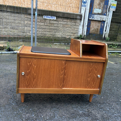 Mid Century Chippy Heath Teak Telephone Bench – Black Vinyl – view 5