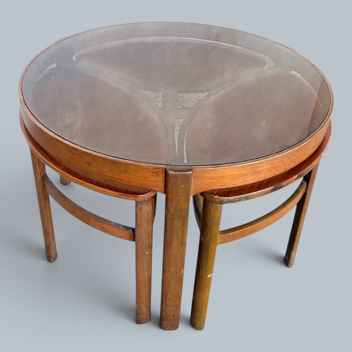 Nathan Trinity Teak & Smoked Glass Nesting Coffee Tables – Attributed – original photograph 1