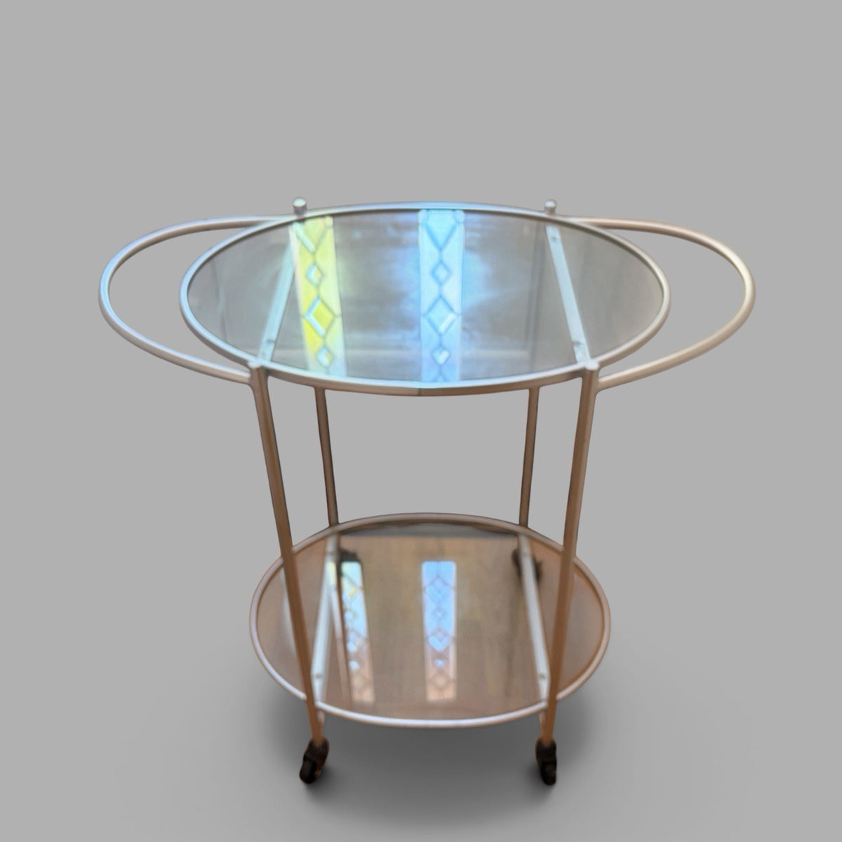 1990s Oval Glass & Silver-Tone Drinks Trolley – Two-Tier Bar Cart – view 8