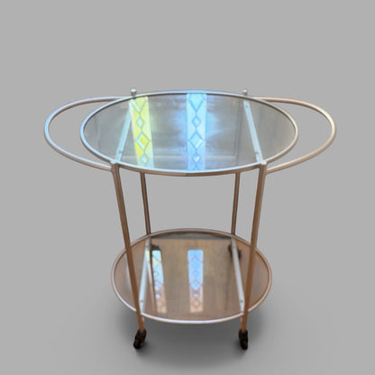1990s Oval Glass & Silver-Tone Drinks Trolley – Two-Tier Bar Cart – view 8