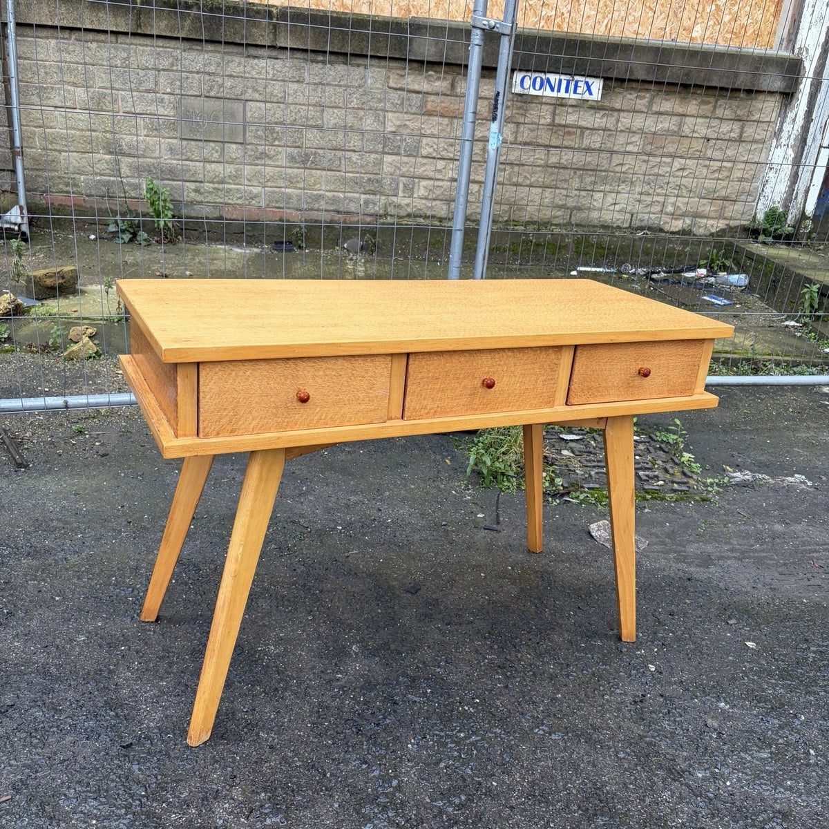 Mid Century Satinwood Three Drawer Console Table – view 7