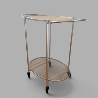 1990s Oval Glass & Silver-Tone Drinks Trolley – Two-Tier Bar Cart – view 3