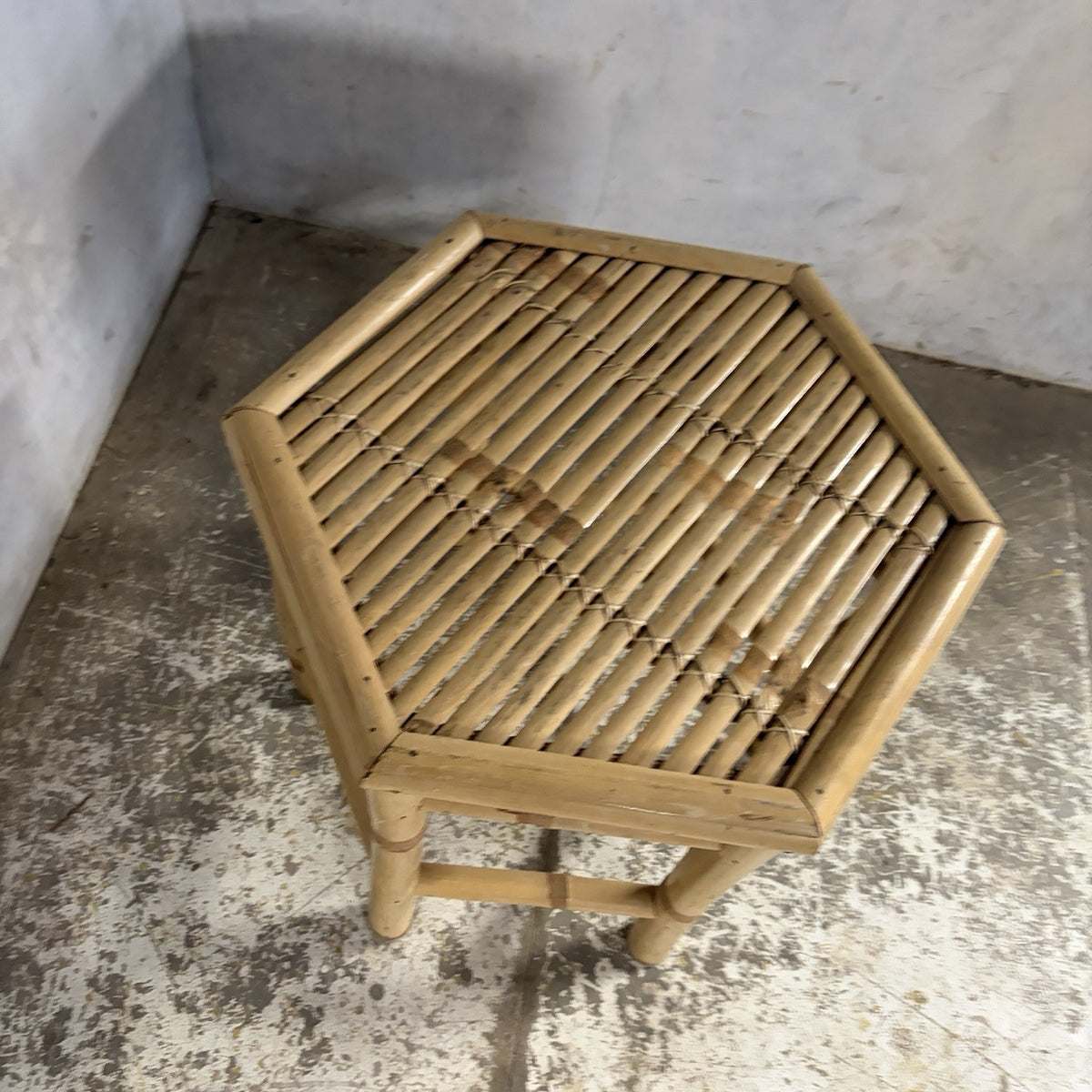 Mid Century Bamboo Hexagonal Side Table – original photograph 5