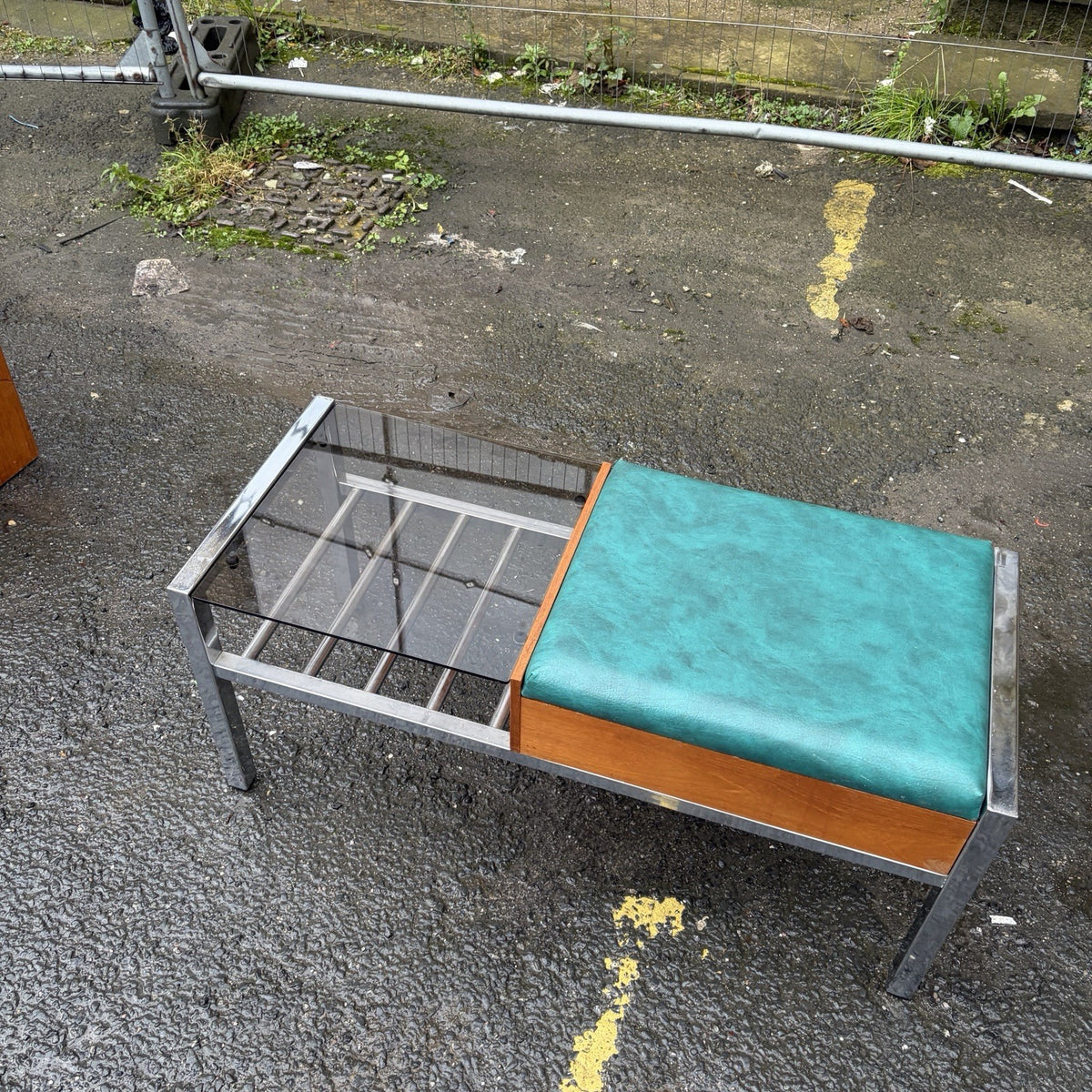 Mid Century Chippy Heath Teak & Chrome Telephone Bench – view 4