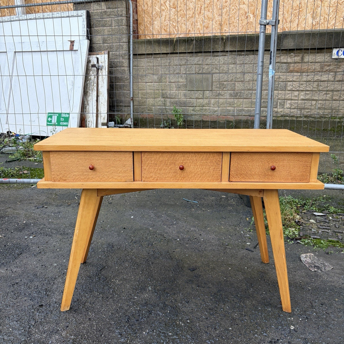 Mid Century Satinwood Three Drawer Console Table – view 2