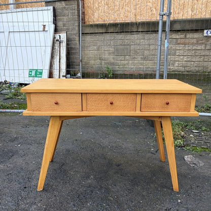 Mid Century Satinwood Three Drawer Console Table – view 2
