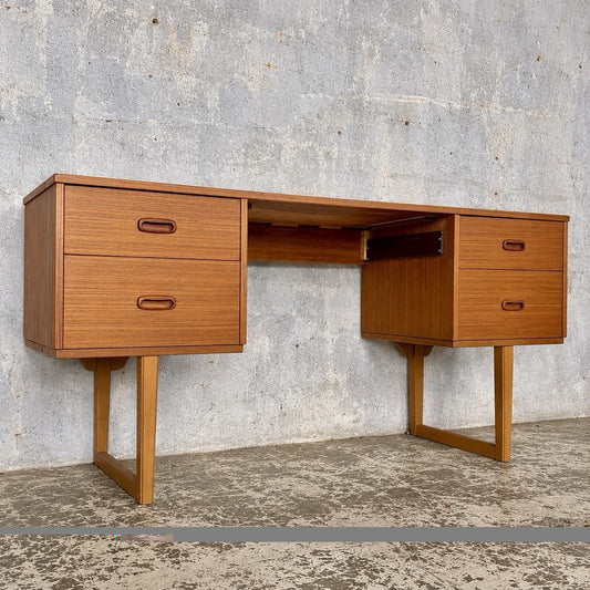 Mid Century Teak Floating Desk with Sleigh Legs – Chair Not Included – original photograph 1