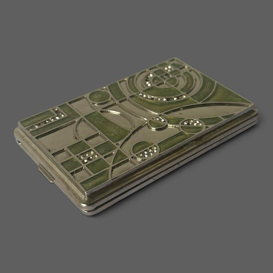 French Art Deco Green Enamel & Silver-Plated Card Case – Sandoz Attributed – view 1