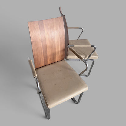 Modernist Bentwood & Chrome Cantilever Dining Armchairs – Pair – view 11