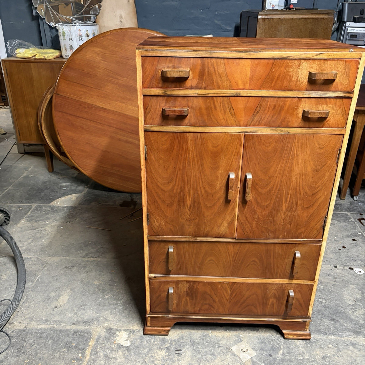 Art Deco Walnut Tallboy – Drawers & Cupboard – view 4