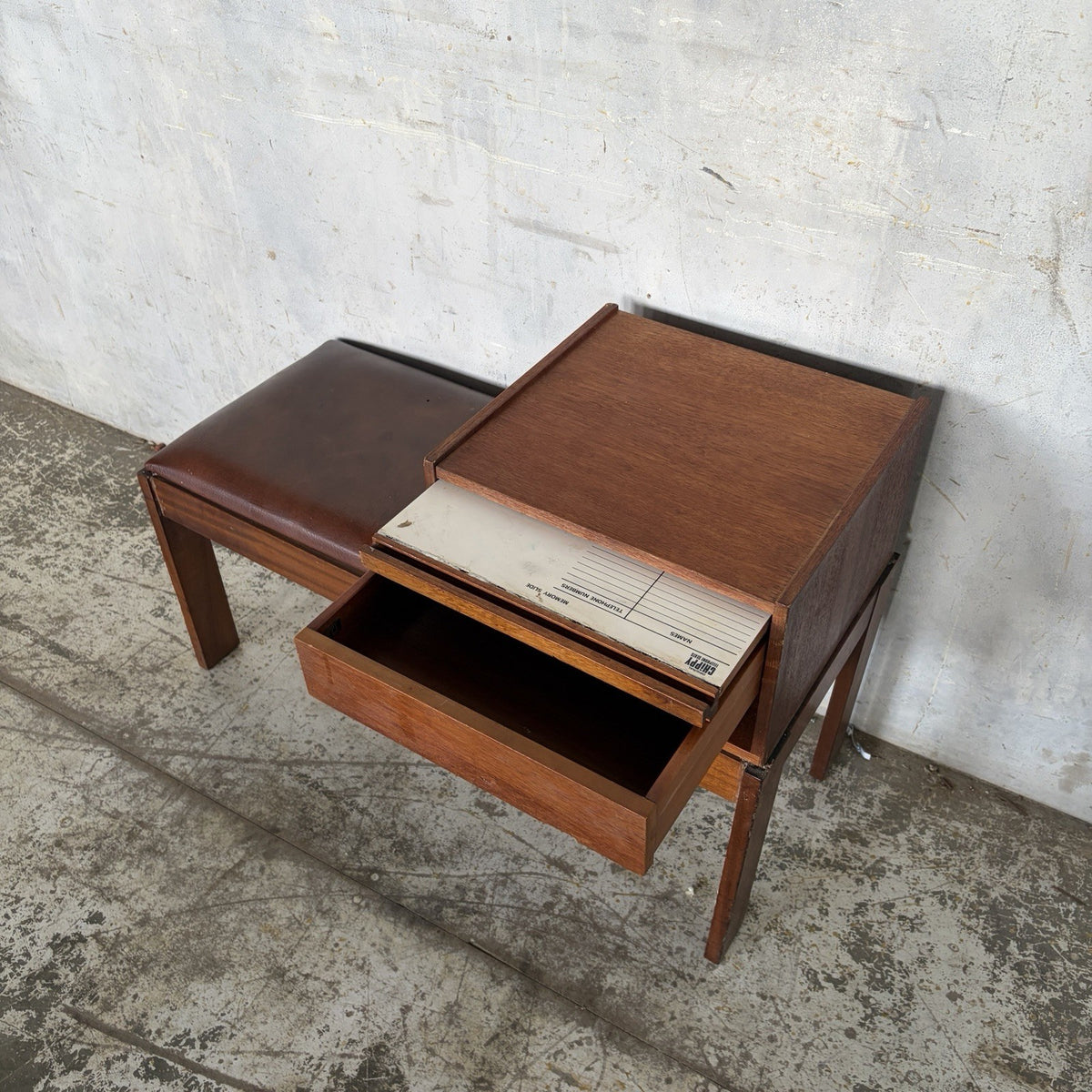 Mid Century Chippy Heath Teak Telephone Bench – original photograph 8