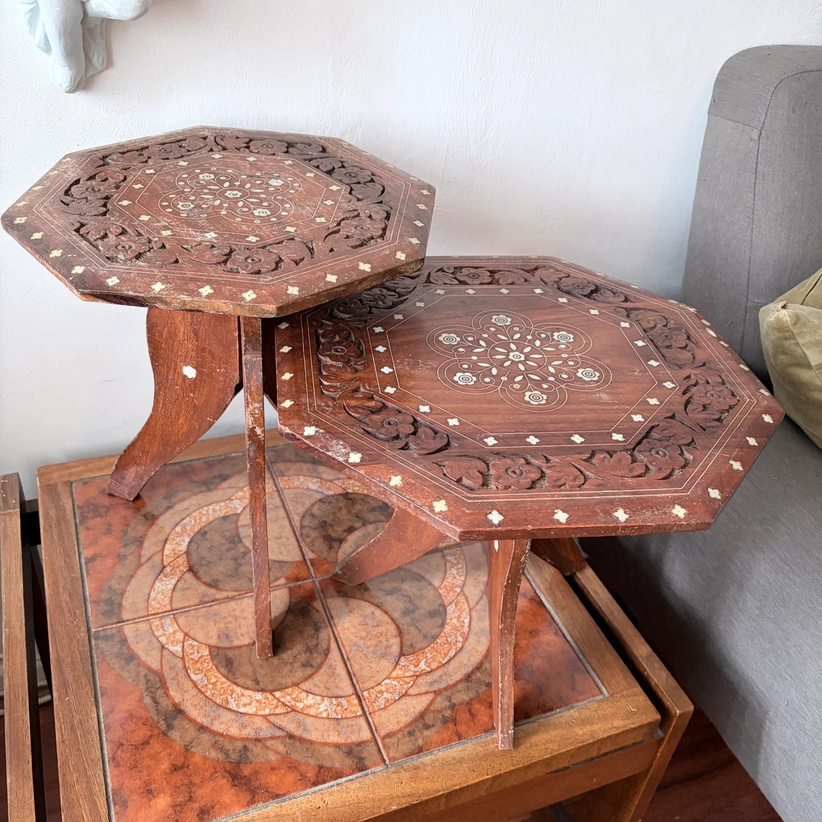 1960s Teak & Mother-of-Pearl Folding Side Tables – Pair – view 4