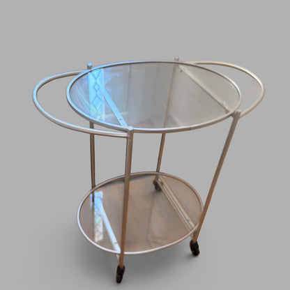 1990s Oval Glass & Silver-Tone Drinks Trolley – Two-Tier Bar Cart – view 9