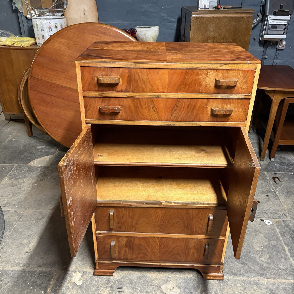 Art Deco Walnut Tallboy – Drawers & Cupboard – view 9