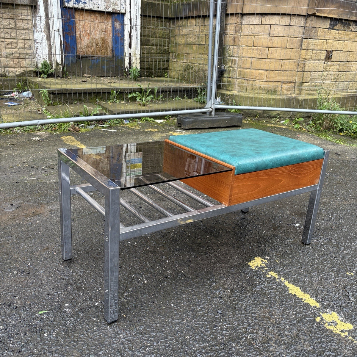 Mid Century Chippy Heath Teak & Chrome Telephone Bench – view 6