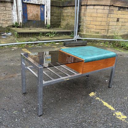 Mid Century Chippy Heath Teak & Chrome Telephone Bench – view 6