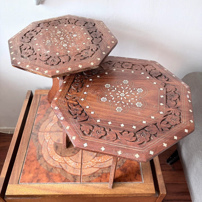 1960s Teak & Mother-of-Pearl Folding Side Tables – Pair – view 2