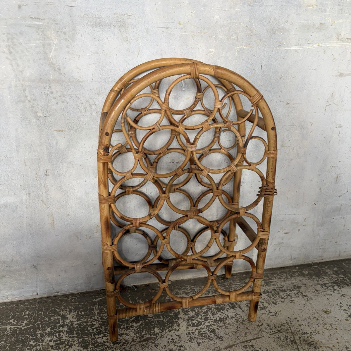 Vintage Bamboo & Rattan Circular Wine Rack | Natural Woven Storage – original photograph 2