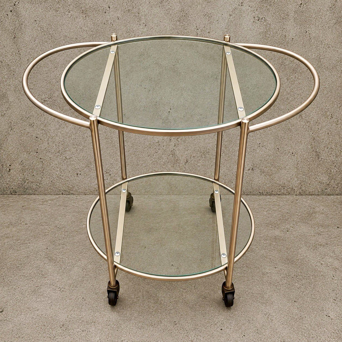 1990s Oval Glass & Silver-Tone Drinks Trolley – Two-Tier Bar Cart – view 1