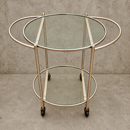 1990s Oval Glass & Silver-Tone Drinks Trolley – Two-Tier Bar Cart – view 1