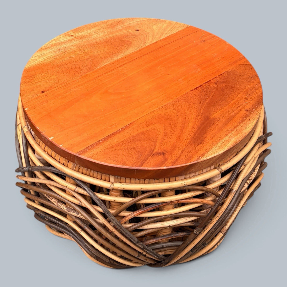 1970s Wicker & Pine Nesting Basket Stools / Side Tables – Pair – view 4