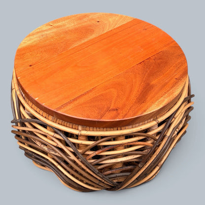 1970s Wicker & Pine Nesting Basket Stools / Side Tables – Pair – view 4