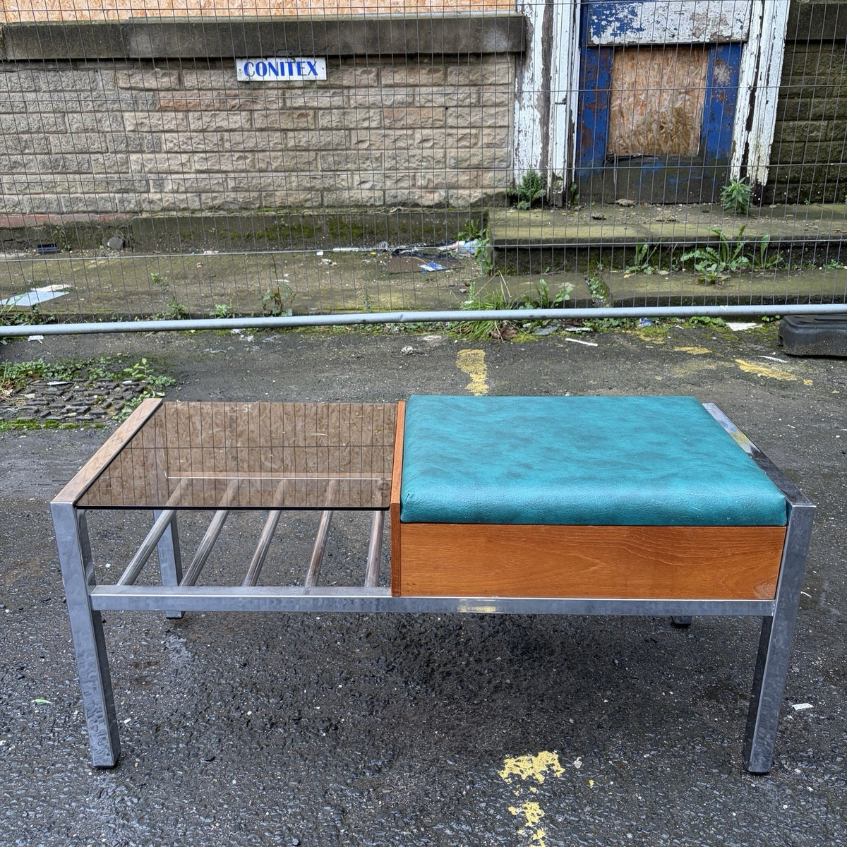 Mid Century Chippy Heath Teak & Chrome Telephone Bench – view 8