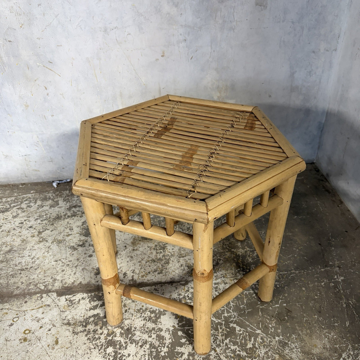 Mid Century Bamboo Hexagonal Side Table – original photograph 2