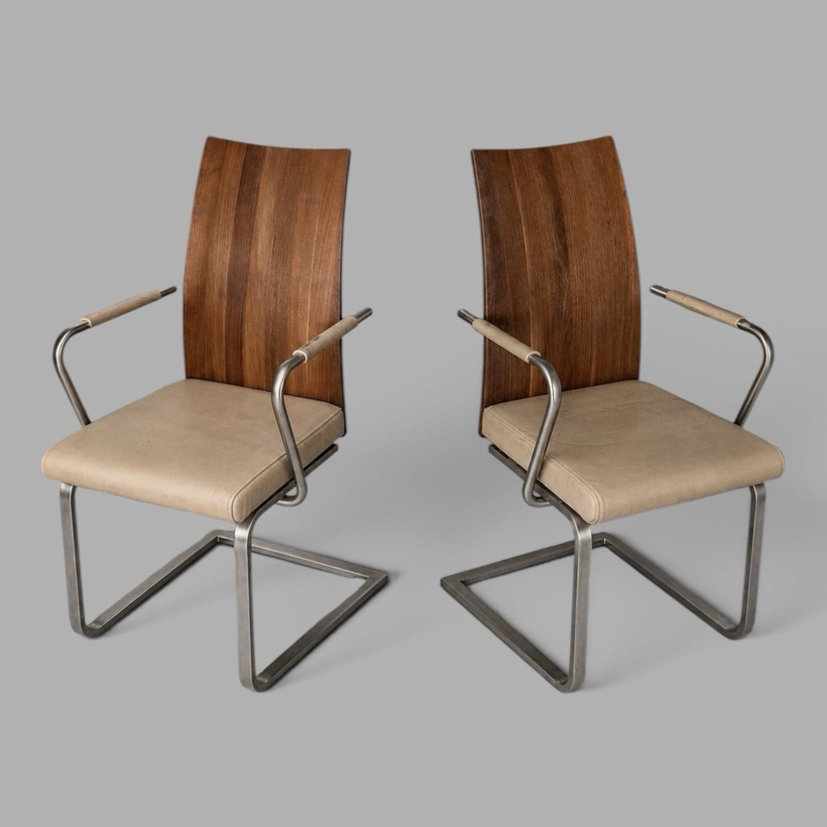 Modernist Bentwood & Chrome Cantilever Dining Armchairs – Pair – view 2