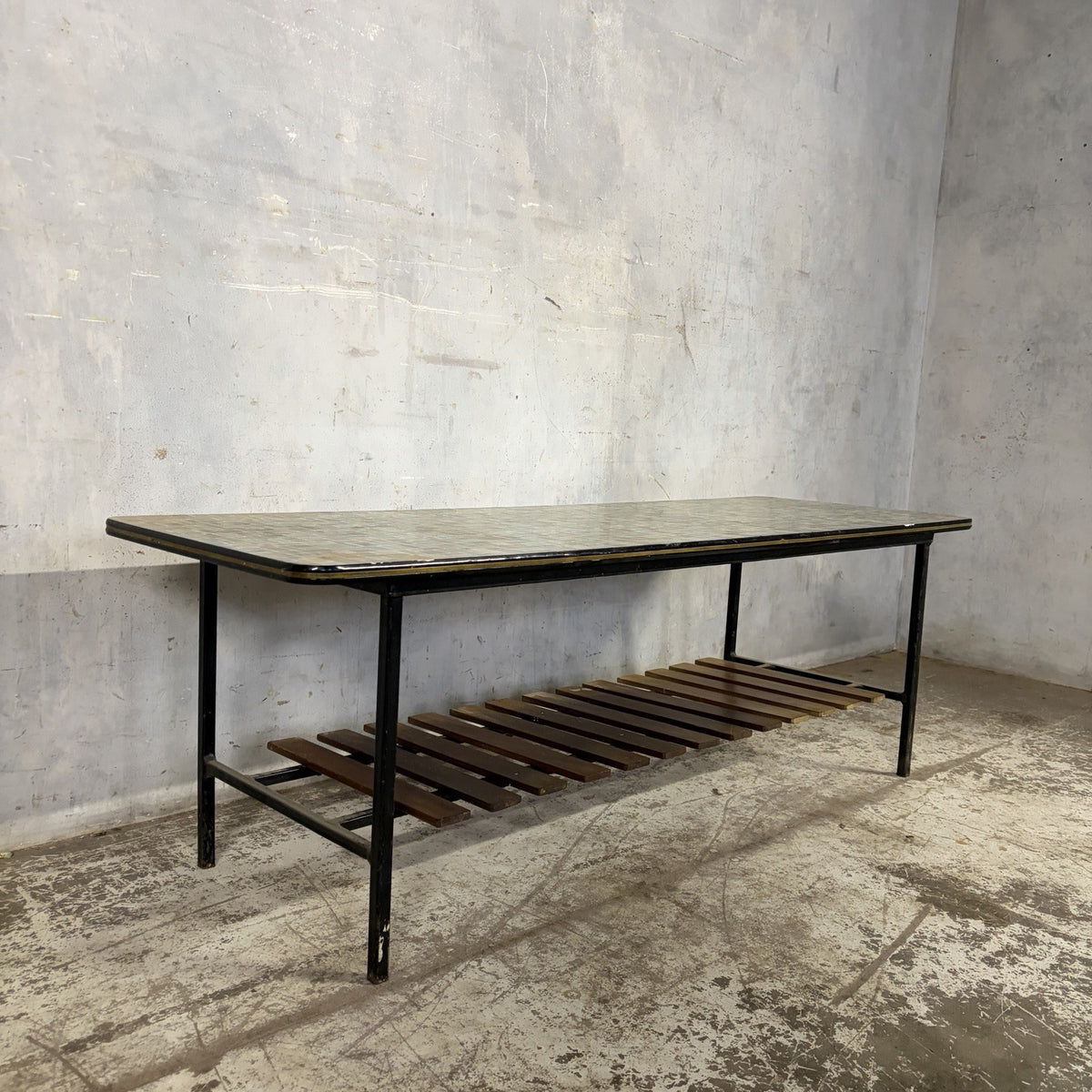 Mid Century Mosaic-Effect Formica Coffee Table with Slatted Shelf – original photograph 3