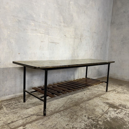 Mid Century Mosaic-Effect Formica Coffee Table with Slatted Shelf – original photograph 3