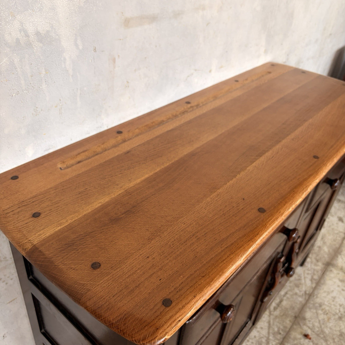 Ercol Old Colonial Elm-Top Sideboard – Two Drawers & Cupboard – view 5