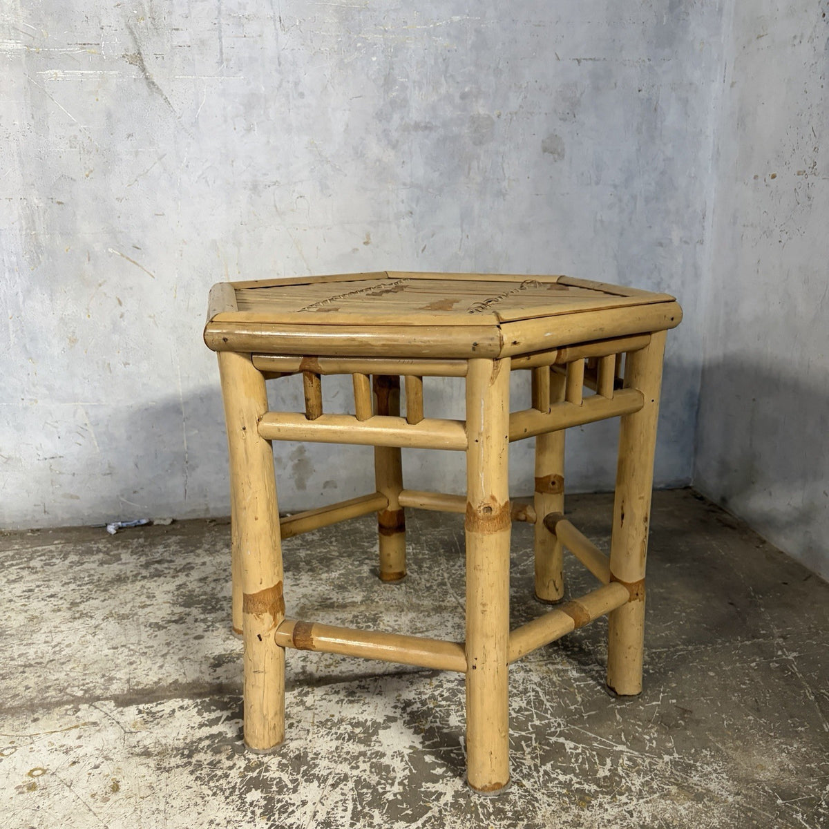 Mid Century Bamboo Hexagonal Side Table – original photograph 3