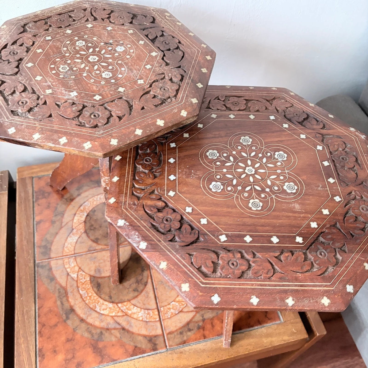 1960s Teak & Mother-of-Pearl Folding Side Tables – Pair – view 5