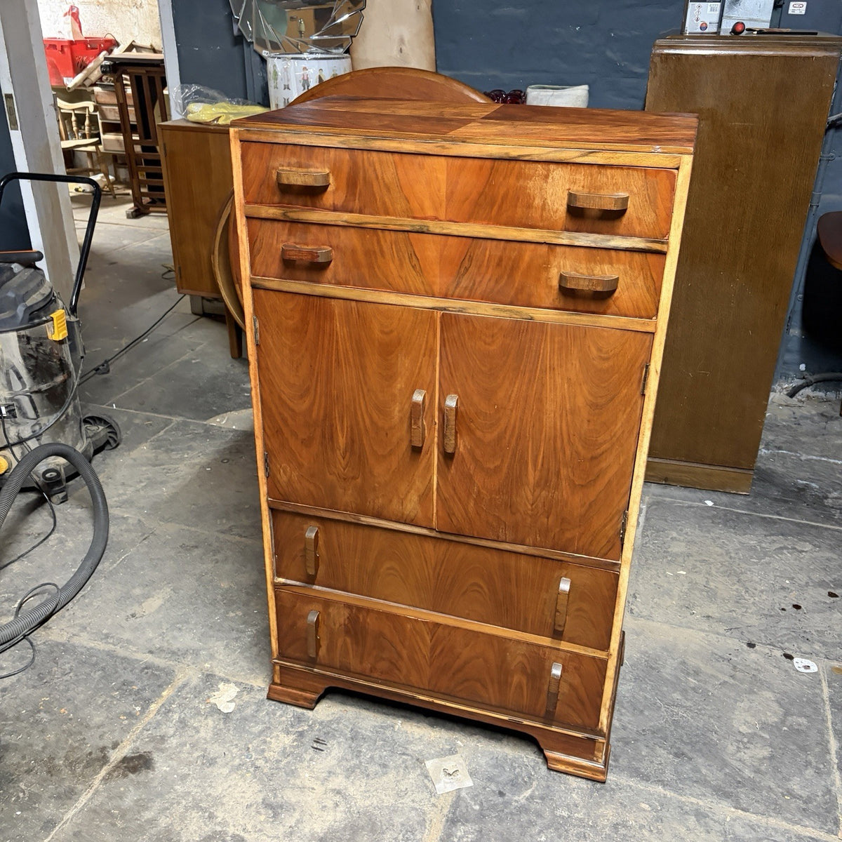 Art Deco Walnut Tallboy – Drawers & Cupboard – view 6