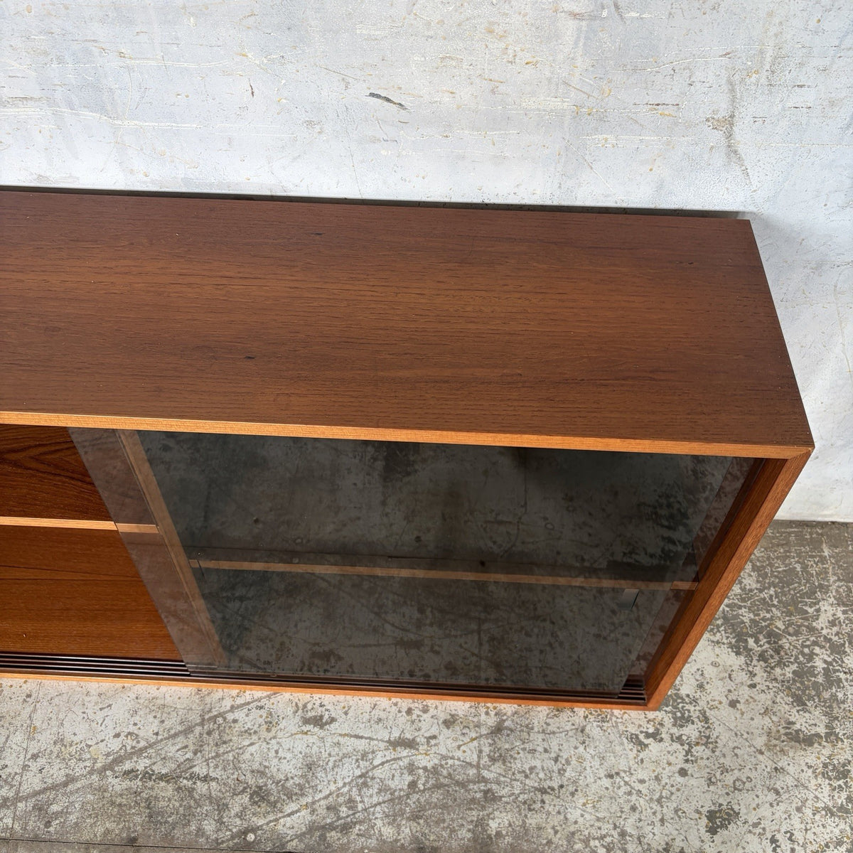Mid Century Danish-Style Teak Bookcase with Sliding Glass Doors – original photograph 7