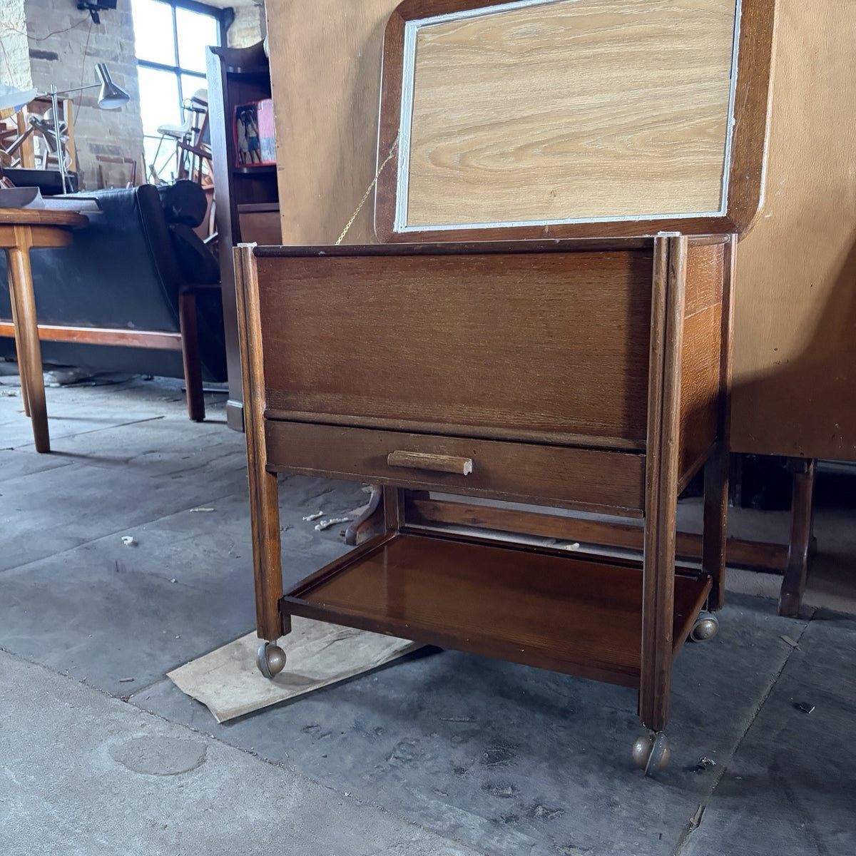 Arts & Crafts Oak Sewing Box Trolley | Vintage Craft Storage Cabinet – original photograph 8