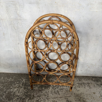 Vintage Bamboo & Rattan Circular Wine Rack | Natural Woven Storage – original photograph 3
